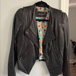 Black Rivet Black Faux Leather Moto Jacket with Floral Lining